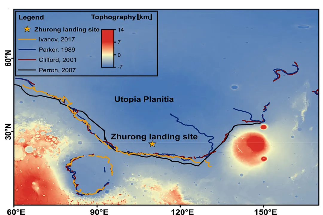 What evidence is there for ancient shorelines on Mars?, Shoreline Traces