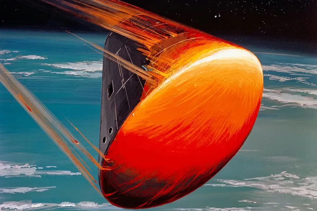 What protective layer surrounds a rocket during reentry?