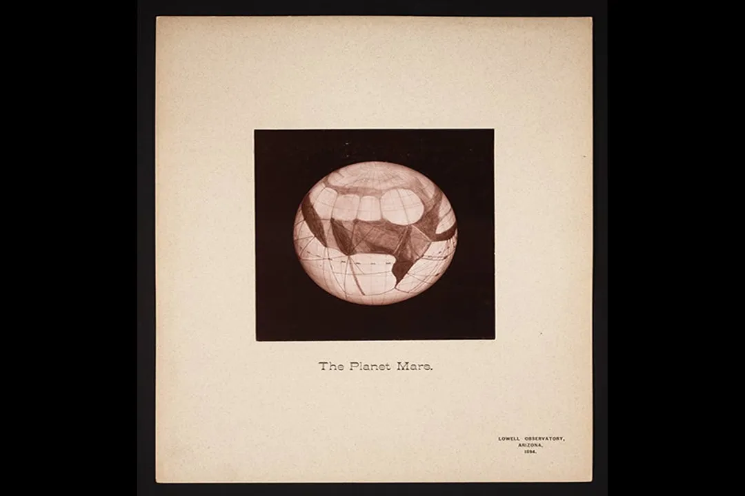 What did Lowell find canals on Mars and attributed them to?, Initial Observation