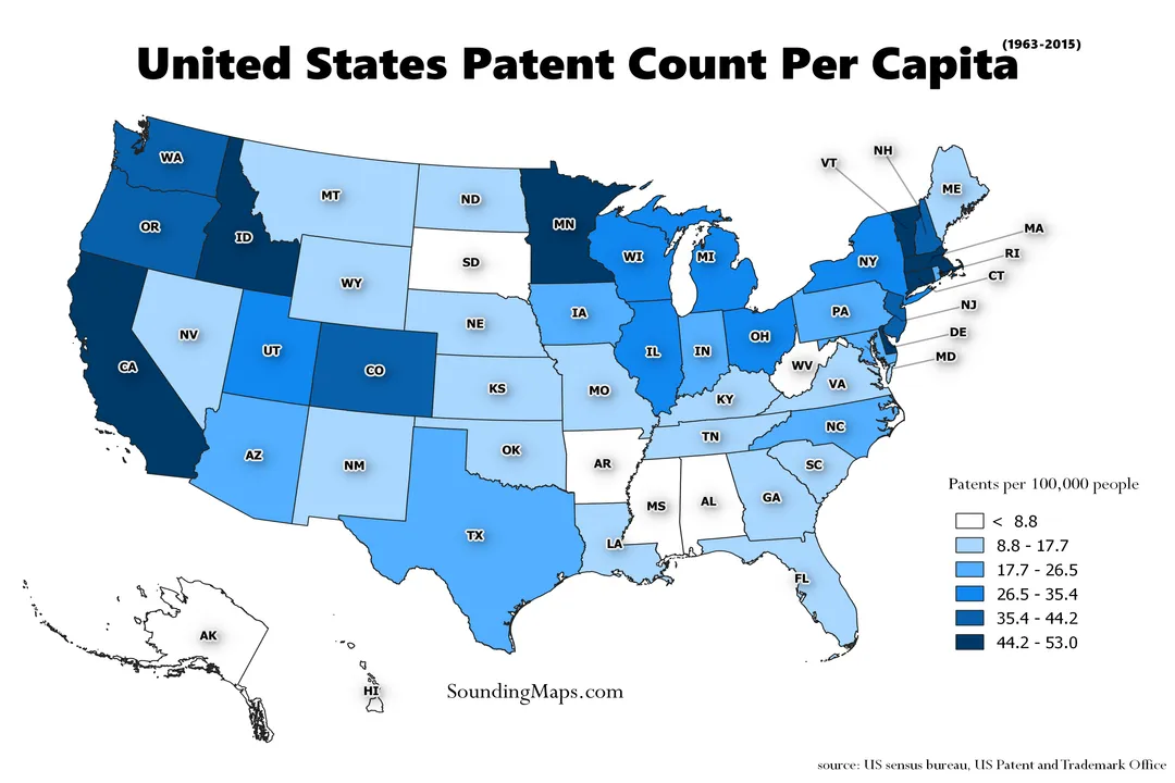 What state has the most patents?, Absolute Volume